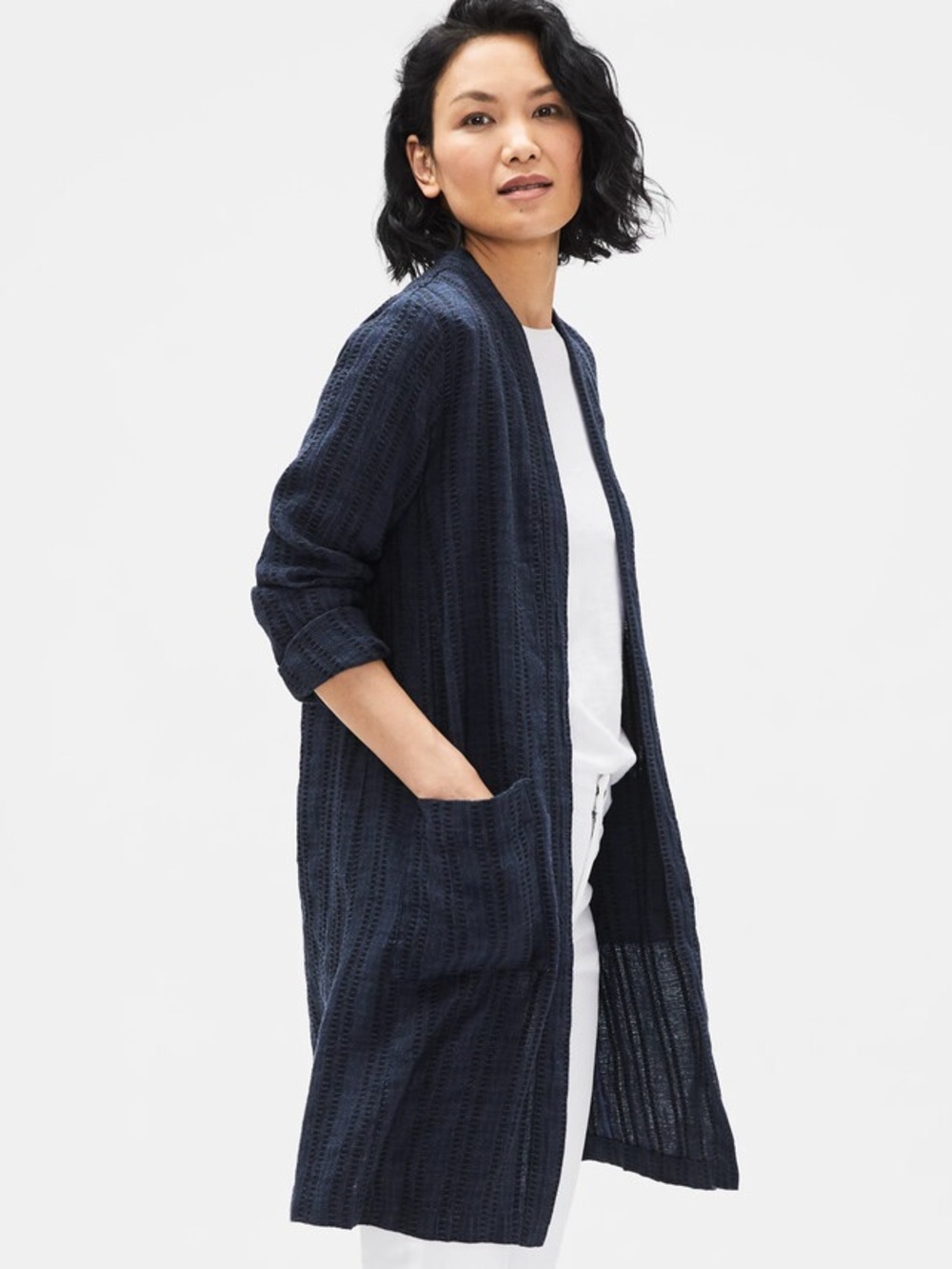 Eileen Fisher Textured Organic Linen Kimono Cardigan | Petite Large